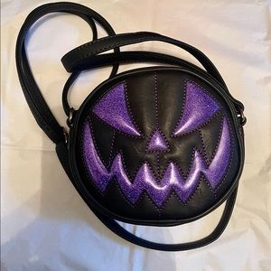 NEW Pumpkin Kult: Mean Baby- Black and Glitter Purple Pumpkin Bag.